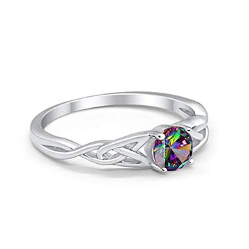 Celtic Trinity Wedding Promise Ring Simulated Rainbow CZ 925 Sterling Silver